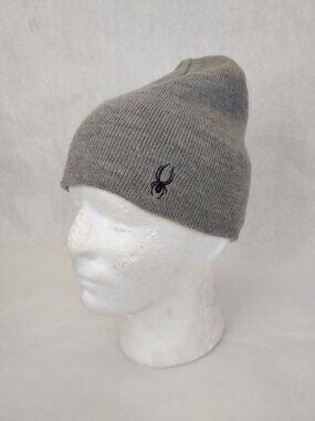 Spyder Hat Cap Beanie Men's M Gray Fleece Lined Thermal Stretch Logo Winter Ski